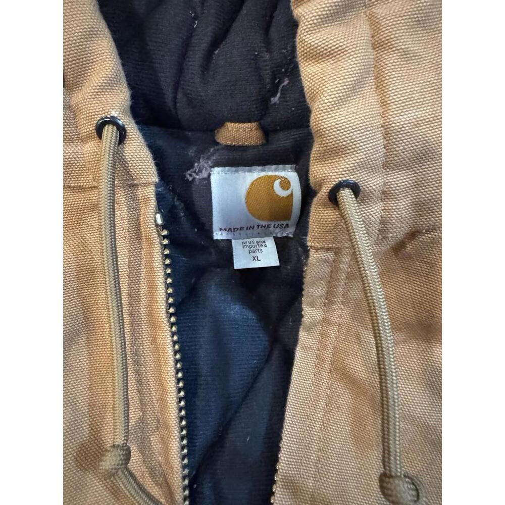 Carhartt Canvas Quilted  Lined Hooded Jacket Men’s XL Tan Brown Heavy Weight - Picture 4 of 7
